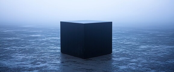 Poster - Abstract cube on foggy floor, product display, minimal