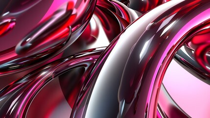 Poster - abstract 3d render of flowing, glossy, pink and silver shapes.