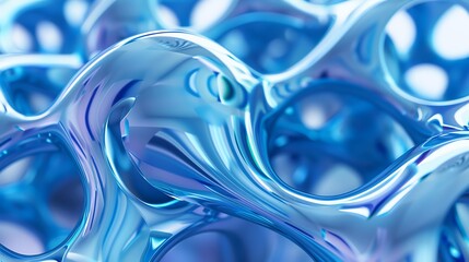 Poster - abstract background of shiny, blue, 3d organic shapes.