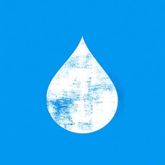 Poster - White distressed water drop icon on vibrant blue background for abstract design