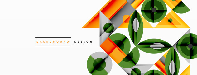 Aufkleber - Geometric abstract composition with intersecting shapes, circles, triangles, and gradients, blending vibrant colors and dynamic contrasts to create a modern, futuristic visual design