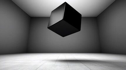 Wall Mural - Abstract floating cube in minimalist room.  Possible use Stock photo for architecture, design, or concept art