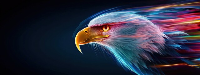 Poster - Abstract eagle silhouette glowing with colorful light trails