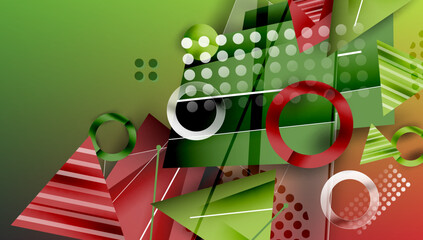 Poster - Abstract background - overlapping circles, rectangles, and triangles with vibrant gradients. Semi-transparent shapes create depth and balance