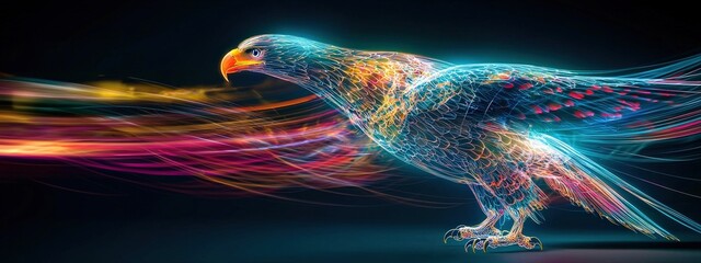 Poster - Abstract eagle silhouette glowing with colorful light trails