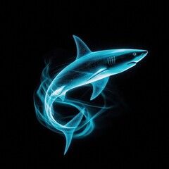 Wall Mural - Abstract glowing shark swimming in a spiral of bioluminescent water