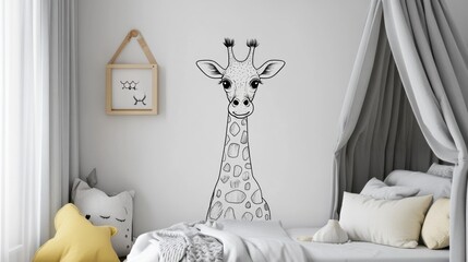 Nursery giraffe wall decal, child's bedroom, calm decor