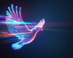 Poster - Abstract neon eagle outline with glowing energy trails around it