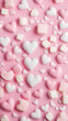 © Jannik - Valentine's Day background with pink and white hearts, marshmallows on the top of it