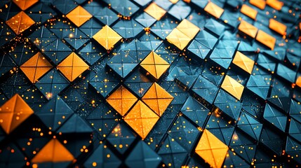 Poster - Abstract geometric pattern of squares and triangles, with warm highlights, potential use as a background graphic