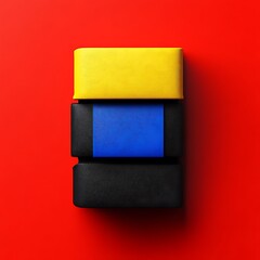 Poster - Abstract stack of three rectangular objects with yellow blue and black colors