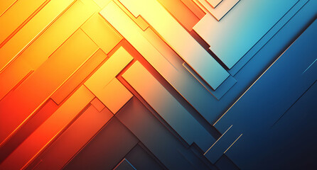 Poster - geometric progression, an abstract interplay of orange and blue tones in a modern metallic compositi