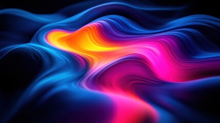 Poster - Abstract Colorful Waves, Dynamic Flow, Dark Background, Design Element