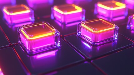 Poster - Abstract glowing geometric shapes, futuristic design, digital background, potential for technology or gaming graphics use