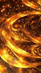 Wall Mural - Abstract golden swirling flames, dynamic energy, glowing particles