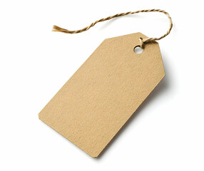 Wall Mural - Isolated kraft paper price tag with jute string, perfect for adding your message to product branding or creating mockups on a clean backdrop