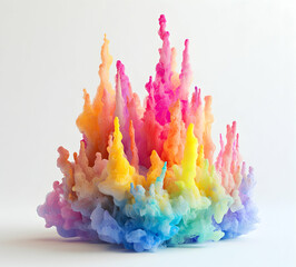 Poster - Chromatic Cloudscape, A Vibrant Explosion of Pigmented Hues Resembling Rising Formations Against a Pristine Background Illuminating Gradient Tones