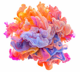 Poster - Abstract liquid ink explosion of vibrant hues, showcasing fluid dynamics and colorful composition against a pristine white canvas for captivating artwork