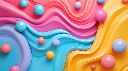 Poster - Colorful abstract waves with glossy spheres create vibrant design