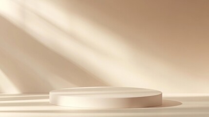 Aufkleber - A refined space awaits product presentation, featuring a smooth circular platform against a beige backdrop. Soft shadows and gentle lighting enhance the elegance for marketing displays