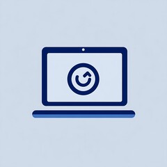 Poster - Laptop with refresh icon on screen, blue digital symbol on light background