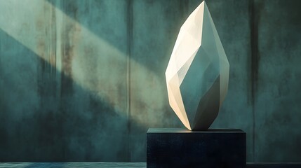 Fototapete - Polygonal modeling detailed polygonal model display of a white sculpture on a wooden table with artistic elements