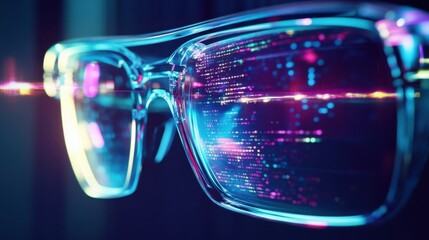 Aufkleber - transparent smart glasses showcasing vibrant digital data streams and light reflections, symbolizing