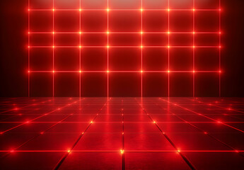 Poster - immersive red grid, a futuristic scene featuring a bold red grid pattern, creating depth and a sense