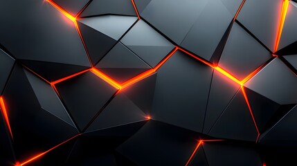 Fototapete - Polygon variations forming an intricate pattern on a black background with red lights showcasing modern design aesthetics