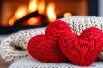 Cozy Fireplace Setting with Heart Decorations - Ideal for Valentine's Day and Home Decoration Blogs