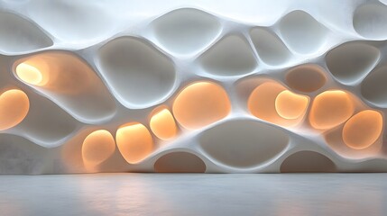 Fototapete - Polygon textures adorn a minimalist wall illuminated by soft lights creating a serene and modern atmosphere in design