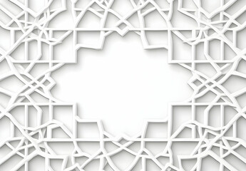Poster - Intricate geometric framework in white with central aperture, minimalist design with subtle shadow play and architectural undertones for sophisticated applications
