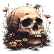 © True Artist  - Vector art of a skull with grass and flowers
