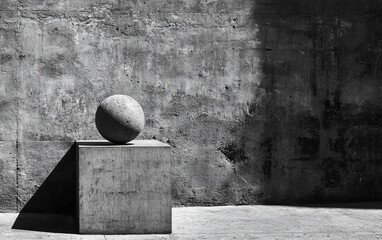 Aufkleber - Abstract sphere on concrete cube, exterior sunlight, studio setting