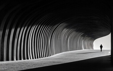 Aufkleber - Abstract tunnel walkway, minimalist figure. Sunlight. Architectural background. Stock photo