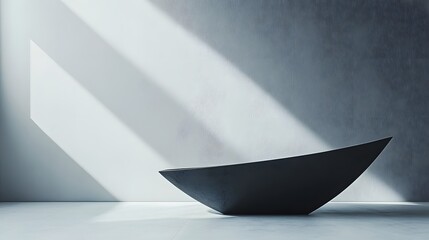 Fototapete - Minimal art piece with a single geometric shape on a black bowl on a white floor creating a modern aesthetic ambiance