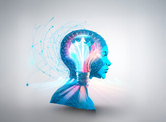 Aufkleber - A bright light bulb emits vibrant energy as colorful arrows flow in and out. It visually represents ideas, direction, and creative solutions.