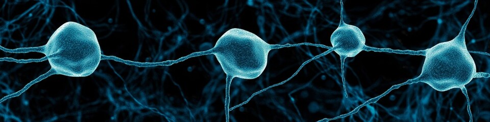 Poster - Abstract Neural Network Glowing Blue Nodes and Connections on Dark Background, Vector Design