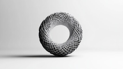 A black-and-white minimalistic render of a torus covered with intricate algebraic patterns 