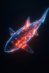 Poster - Digital illustration of a cybernetic shark glowing with neon circuitry