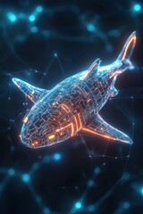 Poster - Digital illustration of a cybernetic shark glowing with neon circuitry