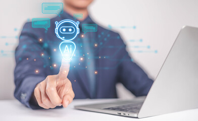 Fototapete - Using AI chat in search and giving  to help in business has technology, to create computer concepts with robots as new digital software