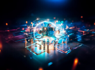 Aufkleber - A single puzzle piece glows brightly on a dark, reflective surface with illuminated circuit board elements suggesting a technological concept.