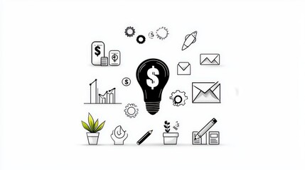 Poster - A collection of hand-drawn minimalist business icons in monochrome, featuring elegant line art illustrations for corporate branding.
