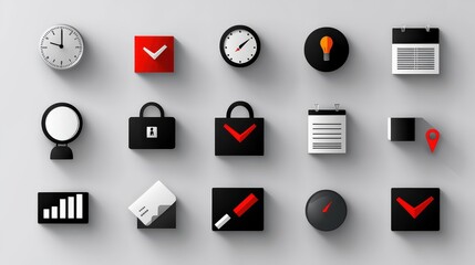 Poster - A collection of simple business icons in black and white, designed with uniform stroke widths and a balanced layout.