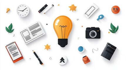 Poster - A corporate-themed icon set with simple line art, organized in a seamless pattern over a smooth grayscale background.