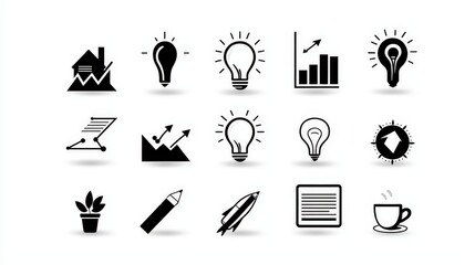 Poster - A corporate-themed minimalist icon set in monochrome, designed with sleek, straightforward visuals for a professional feel.