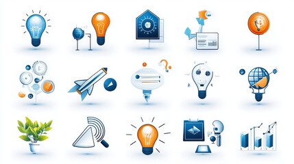 Poster - A highly detailed monochrome vector icon set, featuring finance, analytics, and corporate symbols with a refined aesthetic.