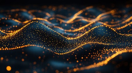 Poster - Glowing particle waves, dark background, abstract tech concept, website banner