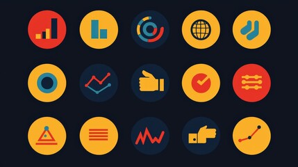 Poster - A modern icon set focusing on business growth, including graphs, charts, and handshake symbols, perfect for corporate branding.
